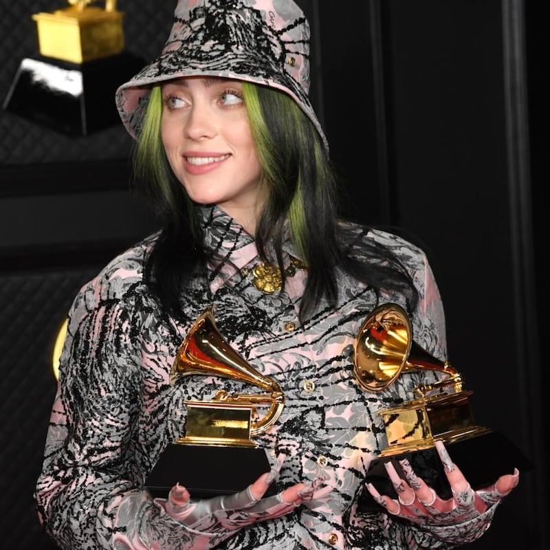 Billie Eilish, winner of record of the year for Everything I Wanted and best song written for visual media for No Time to Die. Photograph: Kevin Mazur/Getty