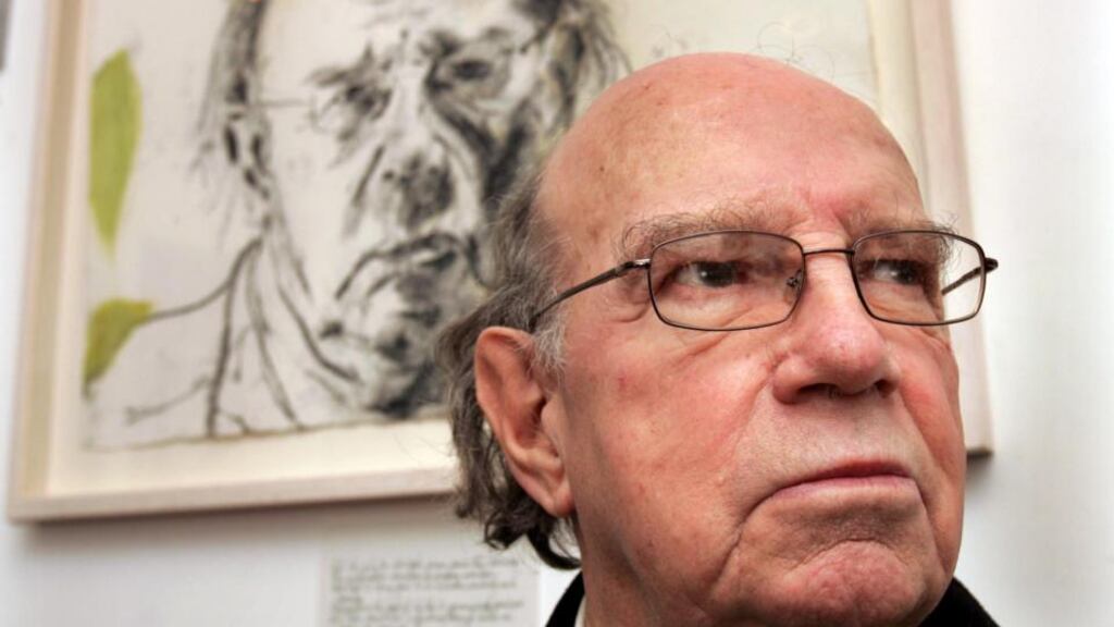 Anthony Cronin in front of his portrait by Brian Maguire at the Royal Hibernian Academy. Photograph: Matt Kavanagh
