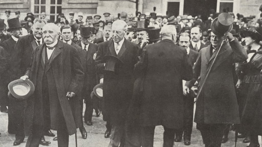 French president Georges Clemenceau, US president Woodrow Wilson and British prime minister David Lloyd-George at the Paris Peace Conference