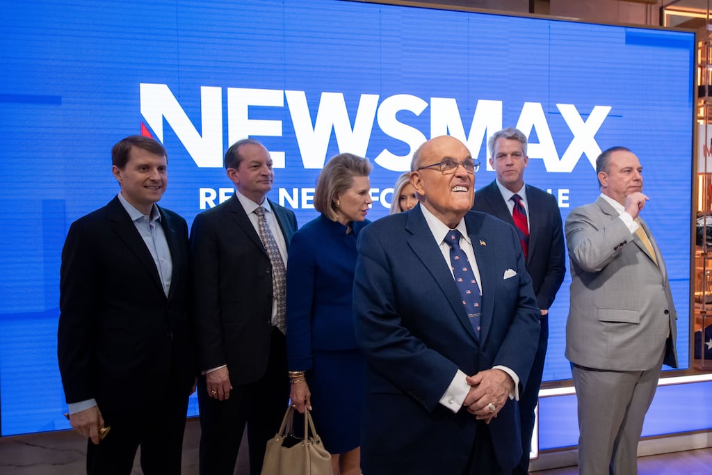 Rudy Giuliani (front), former lawyer of US president Donald Trump, on the floor of the New York Stock Exchange on Wednesday. Photograph: Michael Nagle/Bloomberg