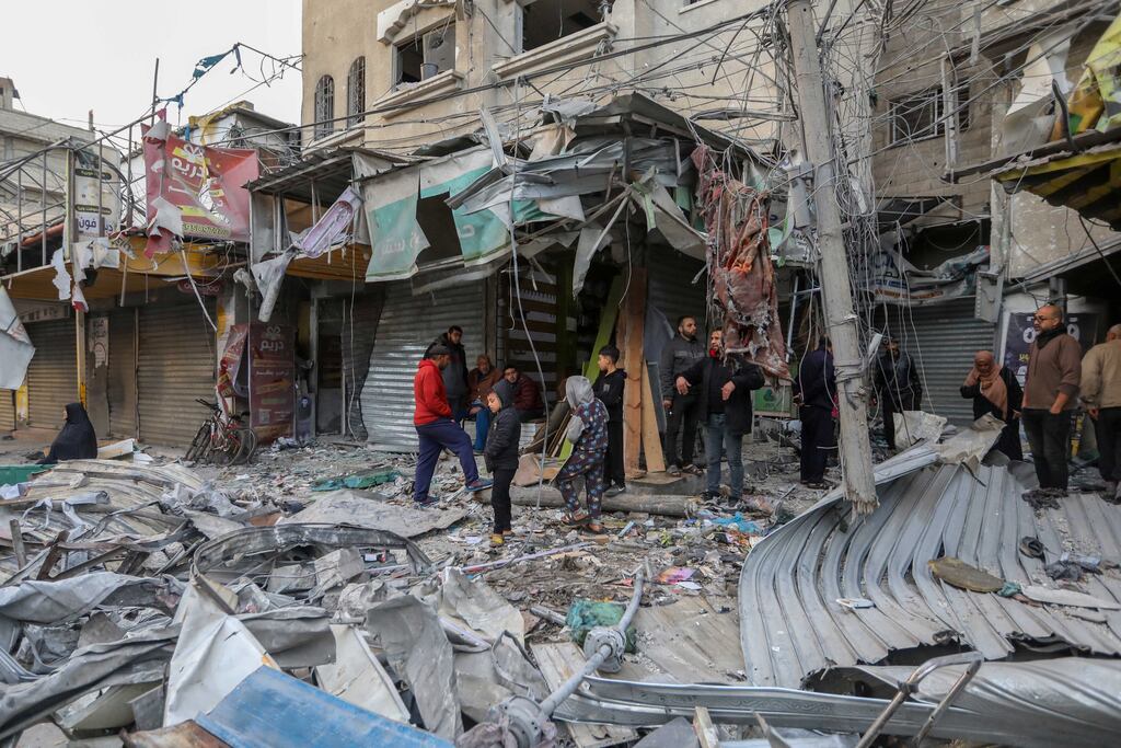 The aftermath of an Israeli air strike in Rafah, Gaza. Photograph: Ahmad Hasaballah/Getty Images
