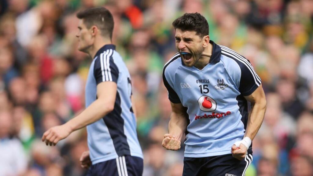 Dublin’s Bernard Brogan celebrates a score during the All-Ireland semi-final victory over Kerry at Croke Park. Photograph: Cathal Noonan/Inpho