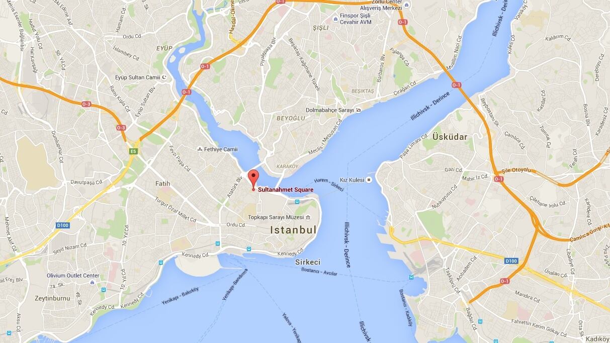 Major tourist area Sultanahmet Square in Istanbul has been hit by an explosion, according to Turkish media. Photograph: Google Maps