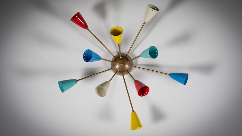 A 1960s Italian 10-armed brass and enamel “Sputnik” ceiling light (modelled on the Soviet spacecraft)