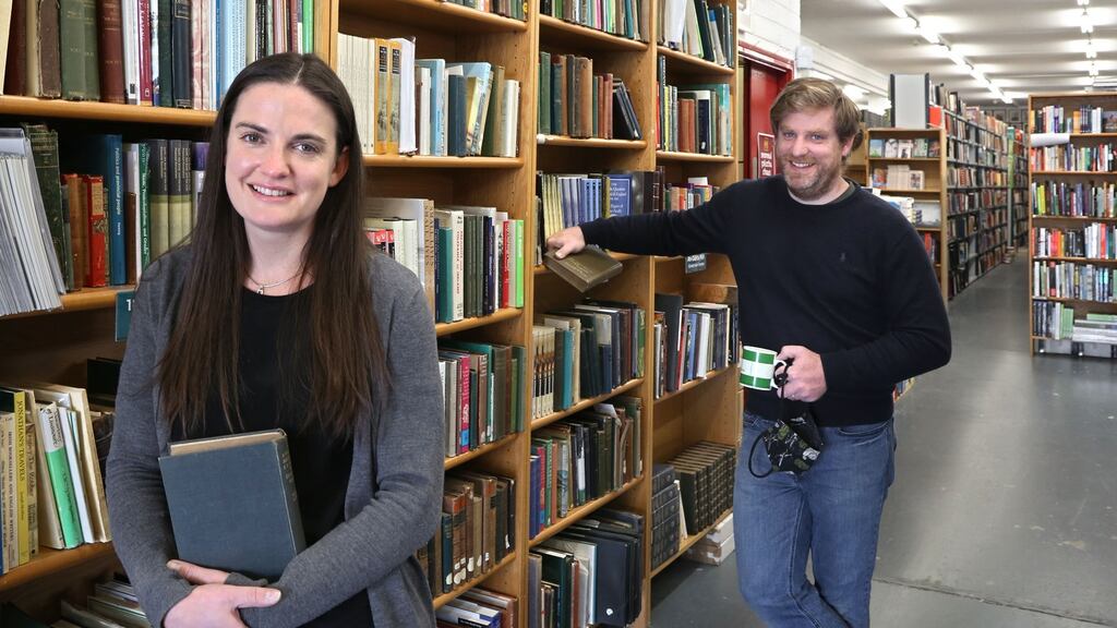 Sarah and Tomás Kenny in Kenny’s Bookshop, which reopened to the public on Monday. Photograph: Joe O’Shaughnessy