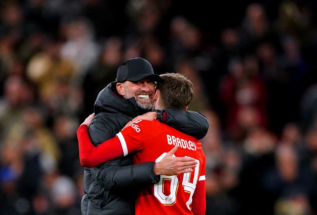 Jürgen Klopp rates academy graduate Conor Bradley highly. Peter Byrne/PA