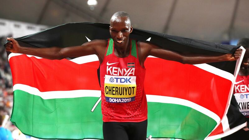 Timothy Cheruiyot: faces the significant threat of Jakob Ingebrigtsen who will bid to stop the 25-year-old Kenyan from winning gold in the Men’s 1500 metres final. Photograph: Alexander Hassenstein/Getty Images for IAAF