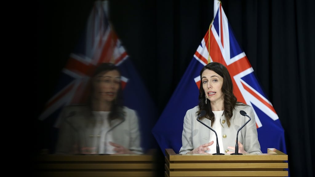 New Zealand prime minister Jacinda Ardern. The country reported seven new Covid-19 cases. Photograph: Hagen Hopkins/Getty Images