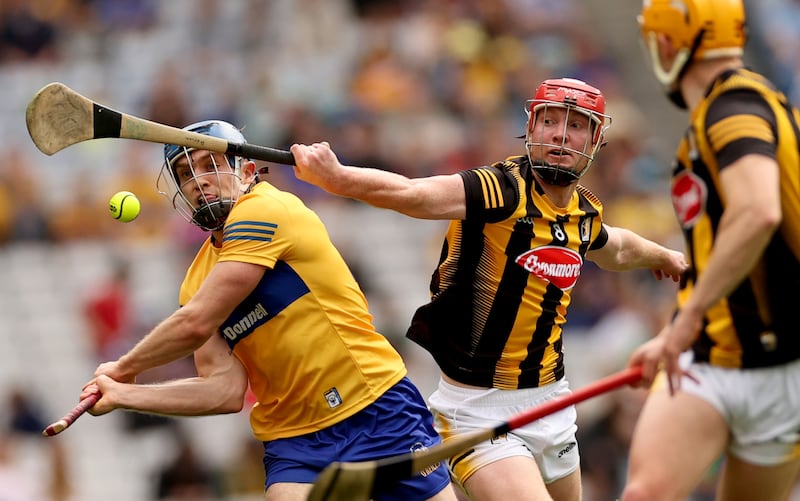 Clare’s Shane O'Donnell and Adrian Mullen of Kilkenny during the semi-final.  Mullen has been in the best form of his intercounty career and will again prove a scoring threat for Cody's challengers. Photograph: James Crombie/Inpho