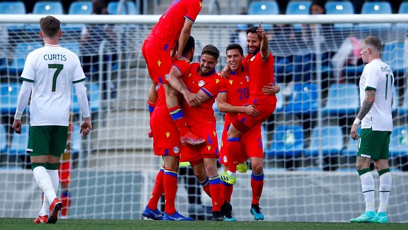 Andorra celebrate after Marc Vales broke the deadlock. Photo: Eric Alonso/Getty Images