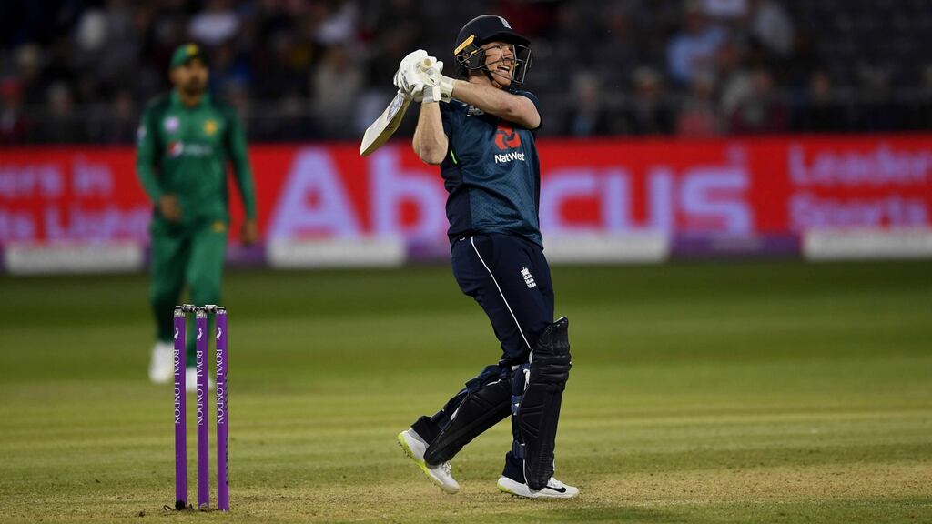 England captain Eoin Morgan has been fined and suspended for a slow over-rate during their win over Pakistan. Photo: Gareth Copley/Getty Images