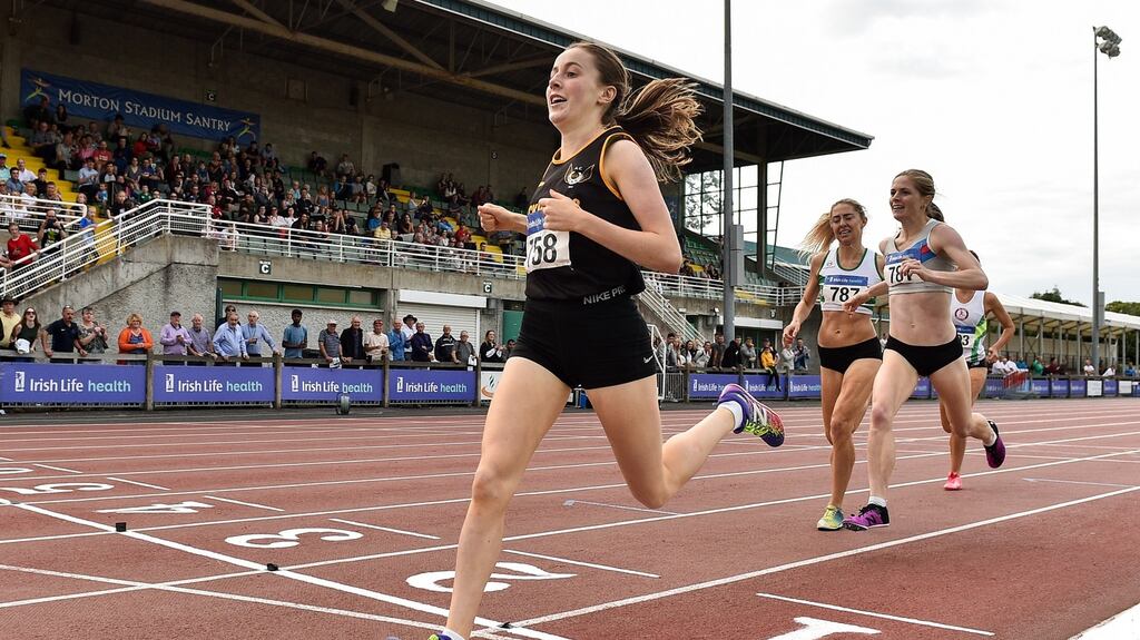 Sarah Healy: seven days after winning the silver medal at the European Under-20 Championships in Sweden, she won her first senior 1,500m title in utterly convincing style. Photograph: Sam Barnes/Sportsfile