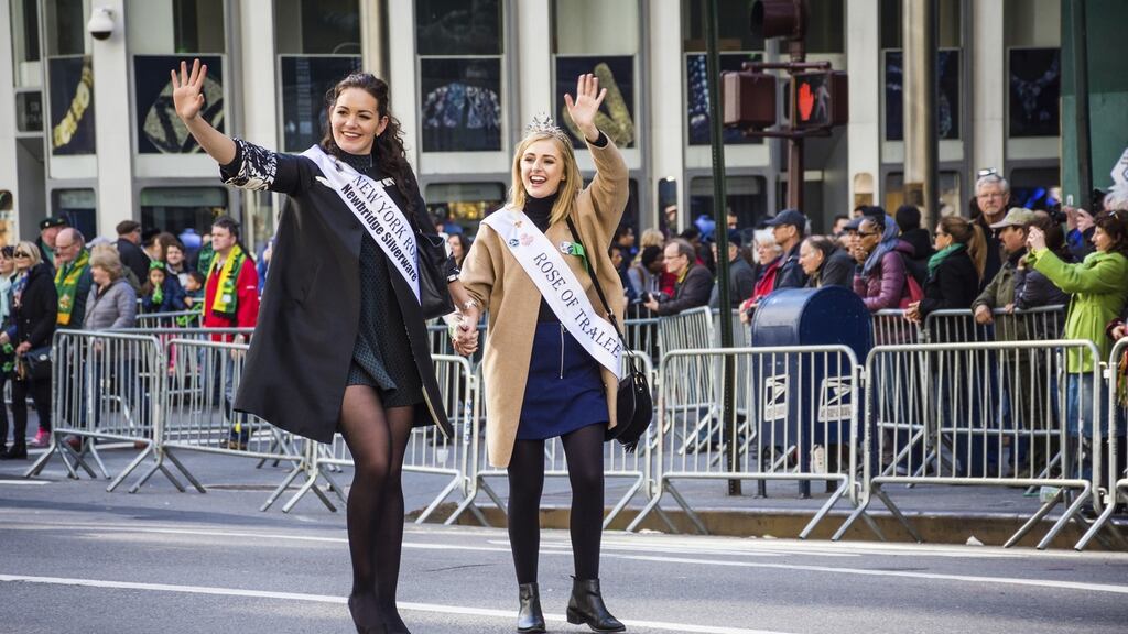 Rose of Tralee contestants march in the St Patrick’s Day Parade in New York City.
