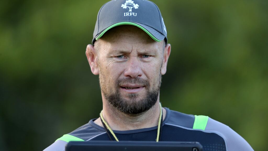 Ireland scrum coach Greg Feek during training. Photograph: Dan Sheridan/Inpho