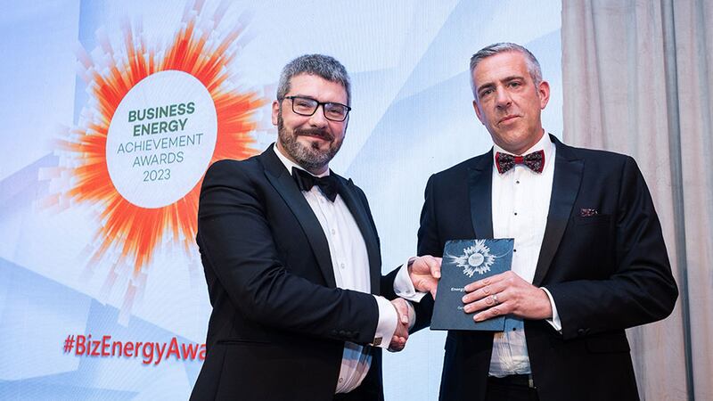 Conall Bolger, awards judge, presents the energy leader 2023 award to Garret Farrelly