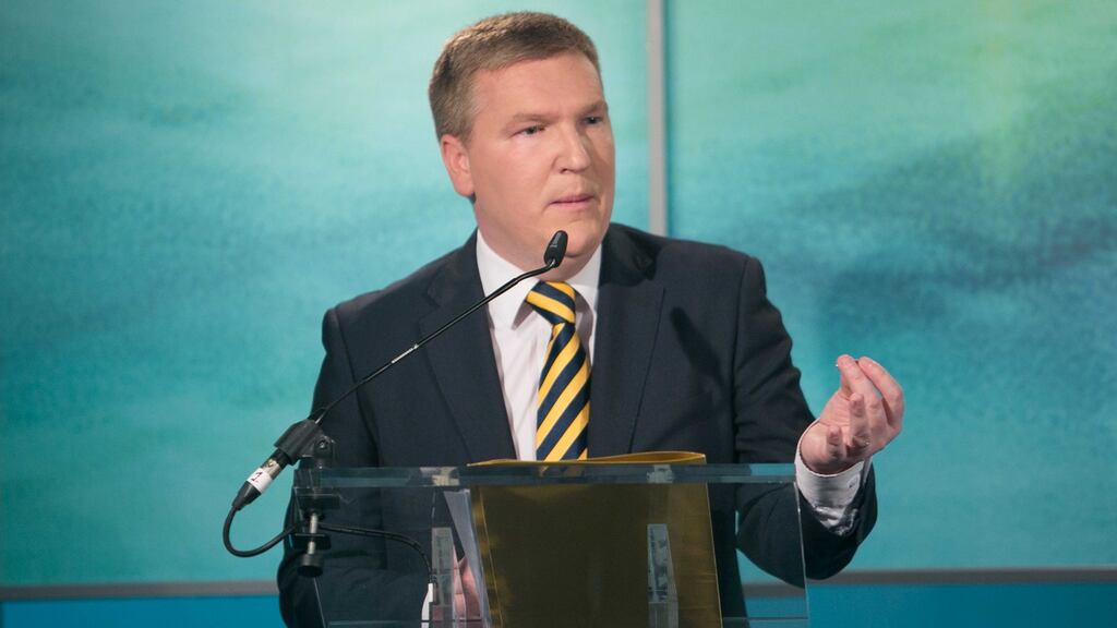 Fianna Fáil spokesperson on finance Michael McGrath during a briefing on the economic choice facing voters. Photograph: Gareth Chaney Collins