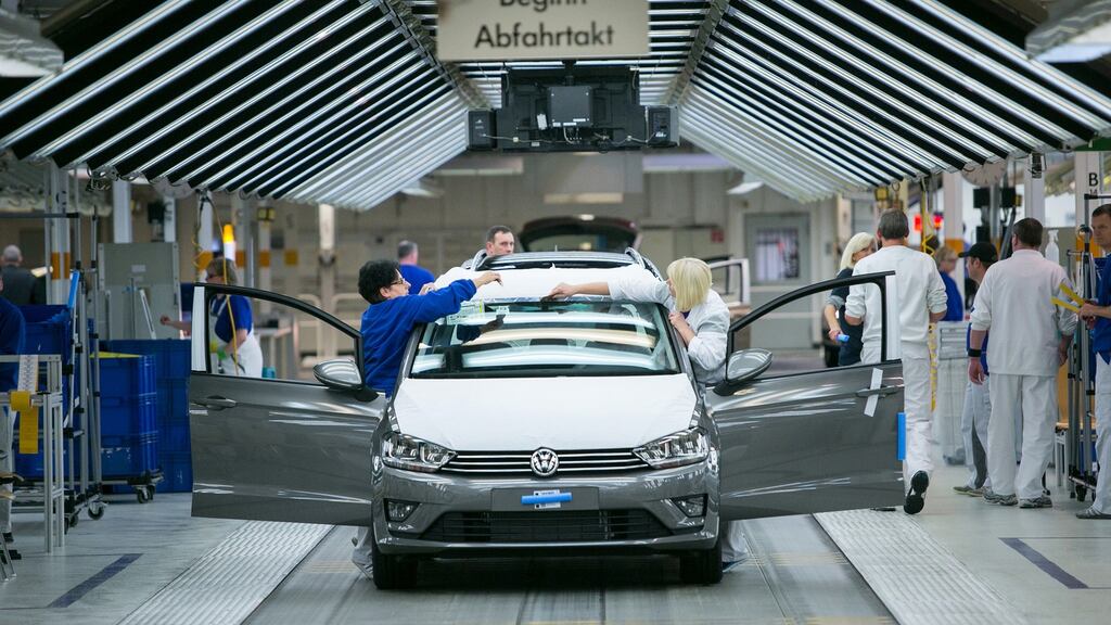 Volkswagen Golf  on the production line at the  factory in Wolfsburg, Germany: VW still faces  investor suits in the US as well as legal claims in Germany and South Korea. Photographer: Krisztian Bocsi/Bloomberg