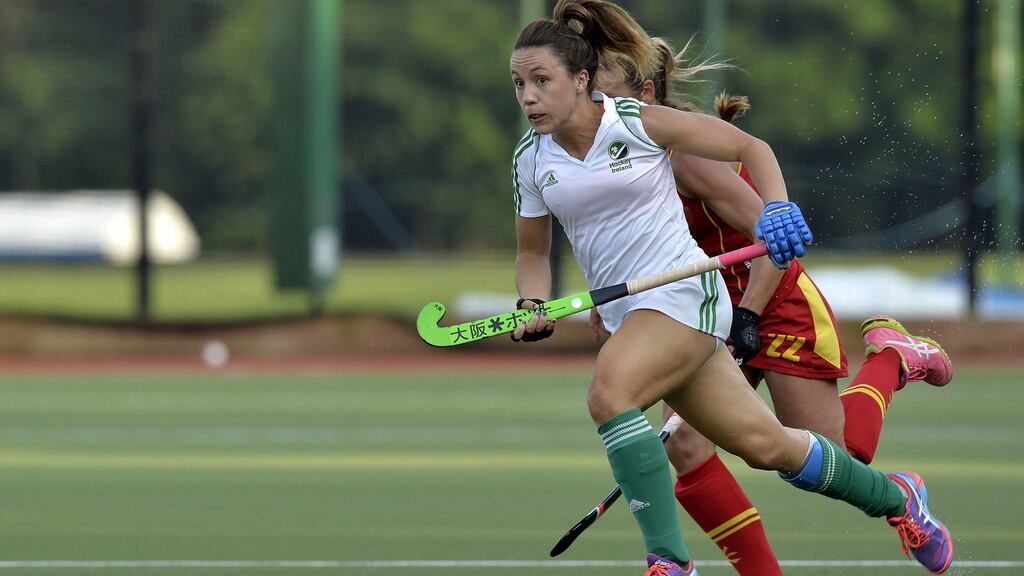 Anna O’Flanagan in action against Spain. She deflected home Shirley McCay’s penalty corner for a late winner on Sunday. Photograph: Rowland White/Inpho/Presseye