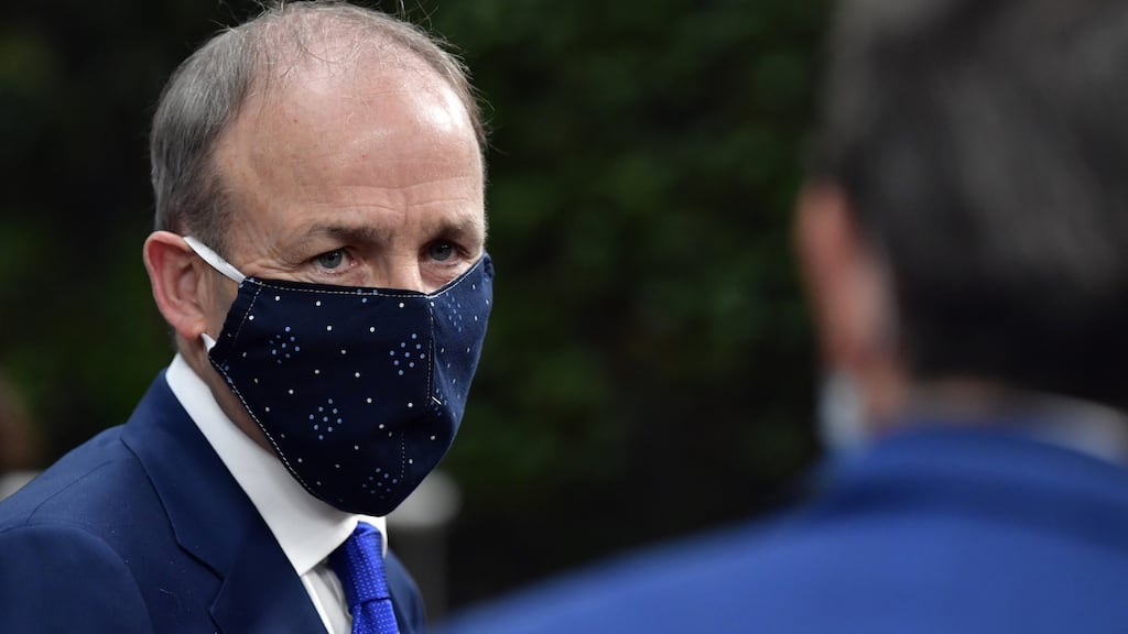 Taoiseach Micheál Martin wearing a face mask as he arrives for an EU summit in Brussels. Photograph: John Thys/EPA