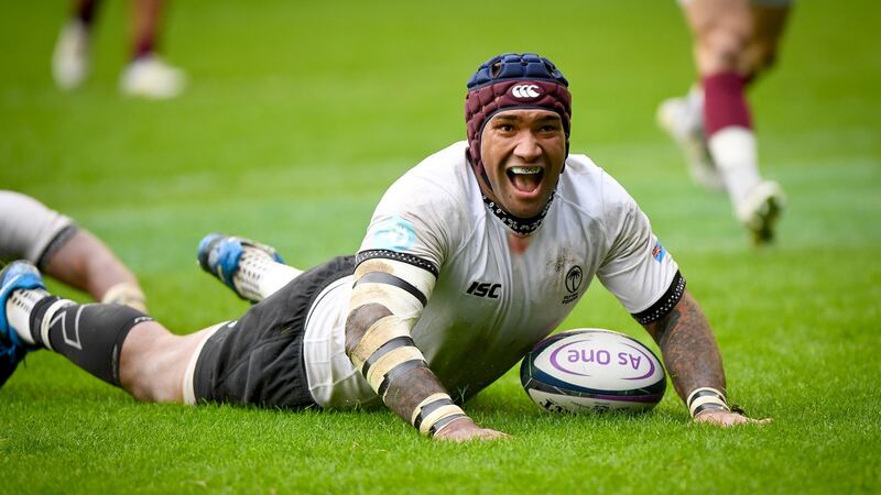 Fiji’s Nemani Nadolo scores his third try against Georgia. Photograph: Craig Watson/Inpho