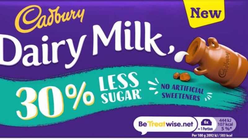 The new Cadbury Dairy Milk with 30% less sugar.