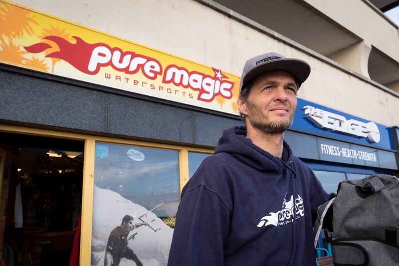 Francois Umberto Colussi outside his watersports shop Pure Magic in Clontarf, D3