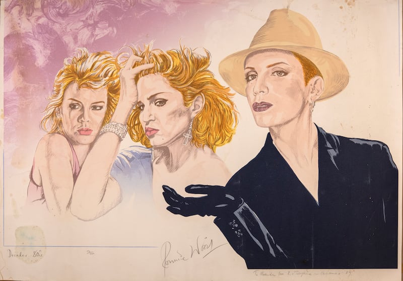 Decades 80s - Debbie Harry, Madonna, Annie Lennox (€300-€500), one of three prints by Rolling Stones musician Ronnie Wood at Lot100.ie online auction
