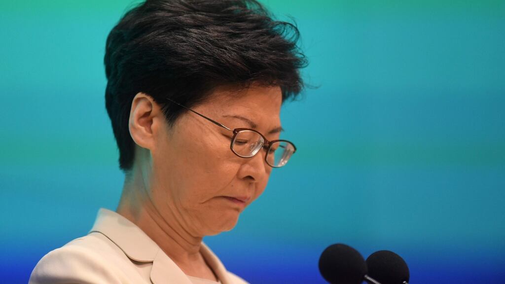 Hong Kong chief executive Carrie Lam during a press conference at government headquarters in Hong Kong on Tuesday. Photograph: Anthony Wallace/AFP/Getty Images