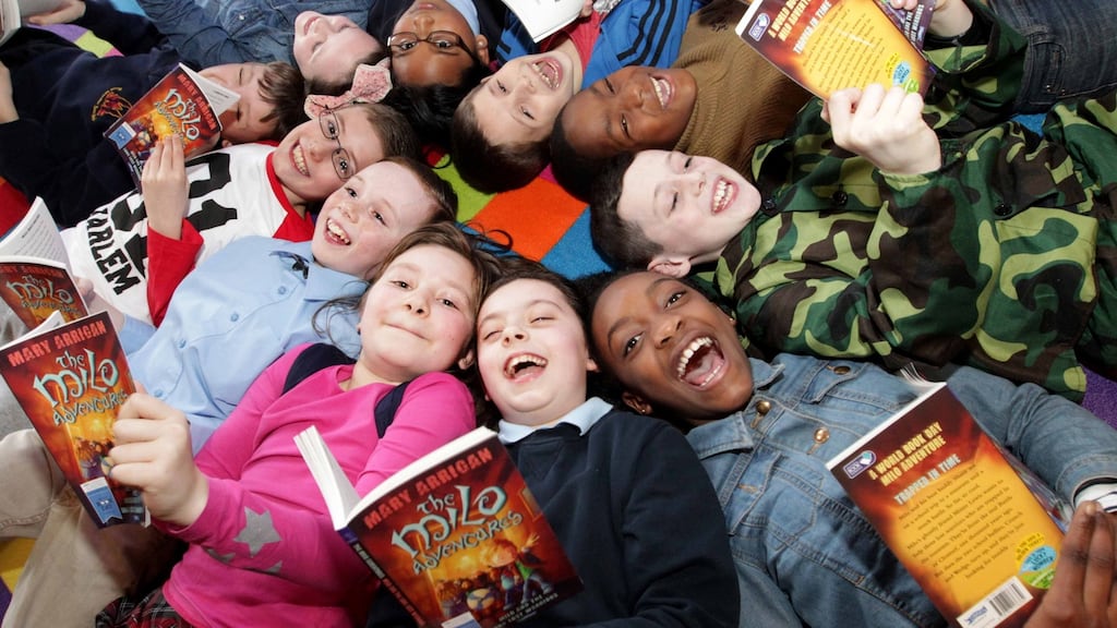 Students from Scoil Mhuire Gan Smal, Inchicore celebrating World Book Day in 2014. Photograph: Mark Stedman/ Photocall Ireland