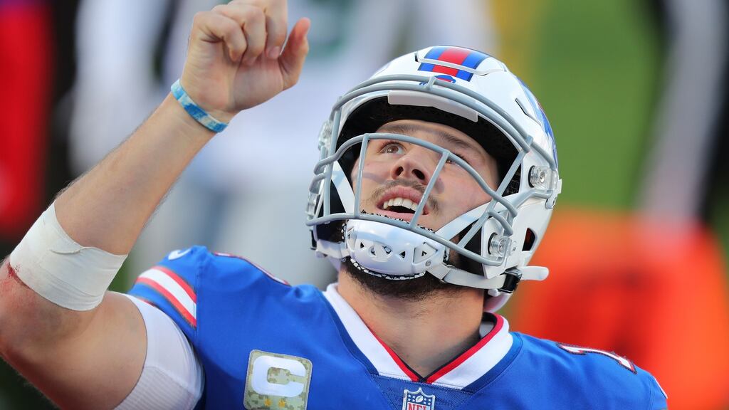 Josh Allen celebrates a second-halftouchdown during the Bills’ win over the Seahawks. Photograph: Timothy T Ludwig/Getty