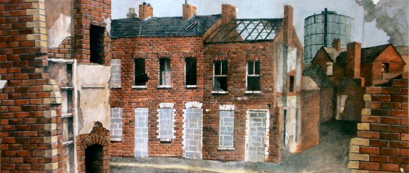 A Belfast street scene painted by Colin Davidson when he was 17.