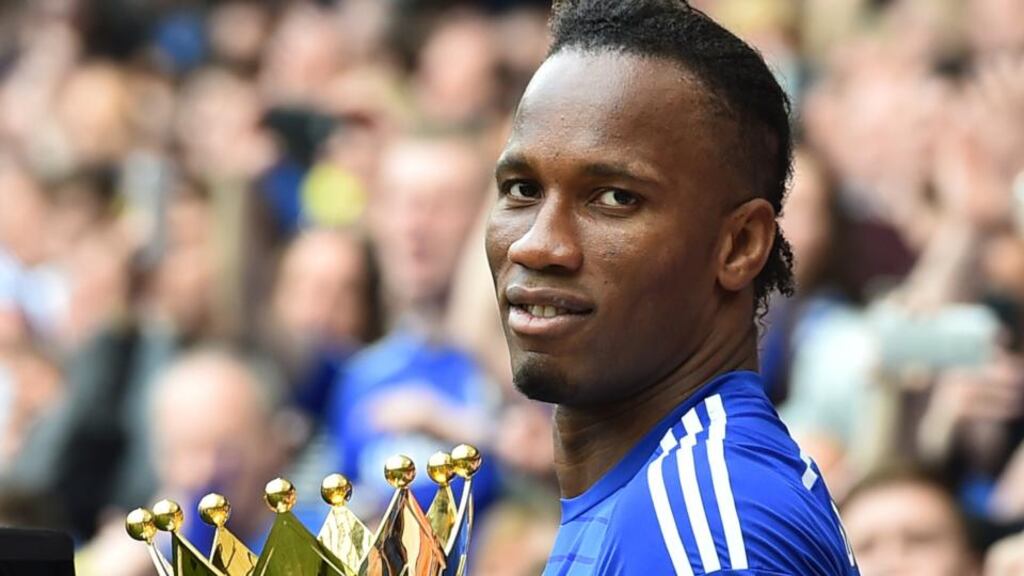Chelsea’s Ivorian striker Didier Drogba after yesterday’s game with Sunderland, following which Chelsea were officially crowned the 2014-2015 Premier League champions. Photograph: Ben Stansall/ AFP