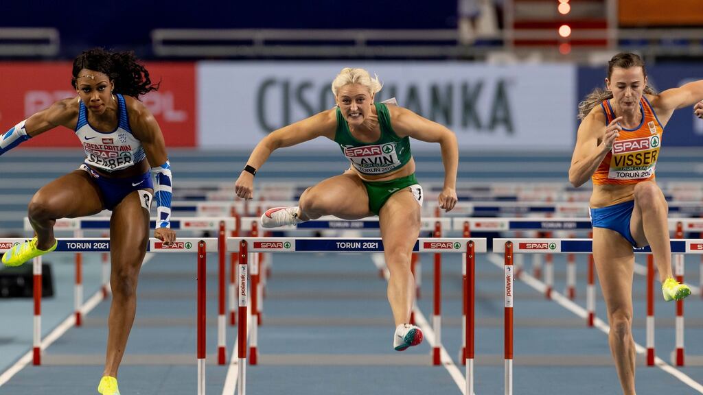 Ireland’s Sarah Lavin competing in the heats of the Women’s 60m Hurdles at the European Indoor Athletics Championships. Photo: Morgan Treacy/Inpho