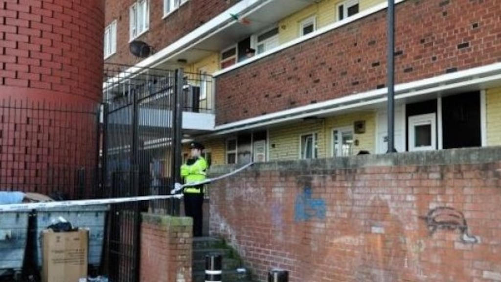 A garda on the scene at Seagull House on Crumlin Road in Dublin where Paul Curran was fatally stabbed on July 16th, 2016. Photograph: Aidan Crawley