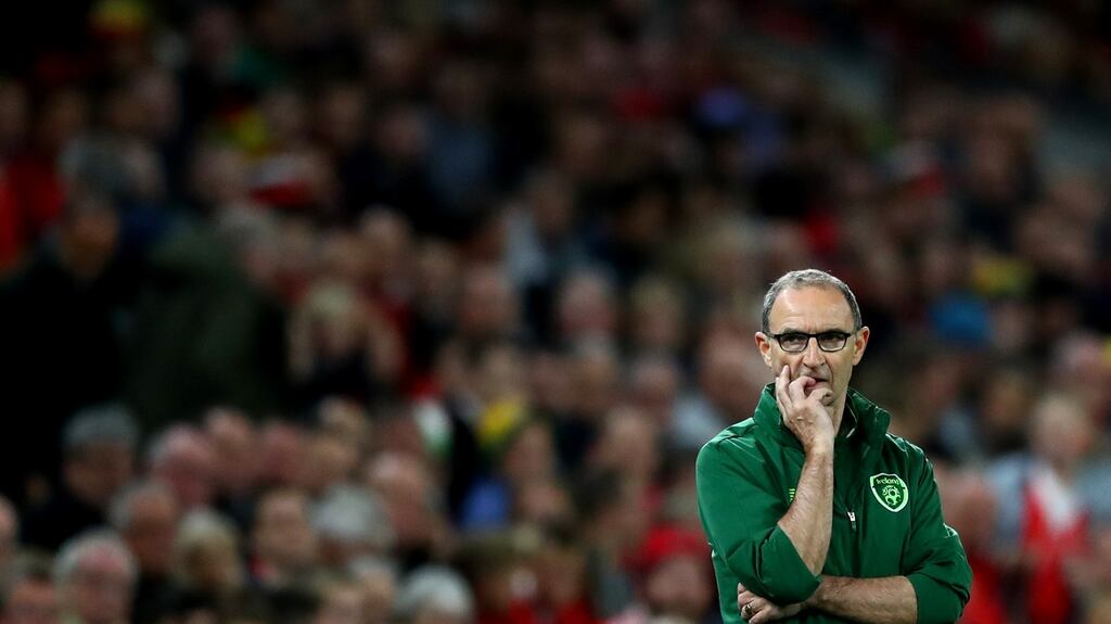 Martin O’Neill during Ireland’s 4-1 defeat to Wales in Cardiff. Photograph: James Crombie/Inpho