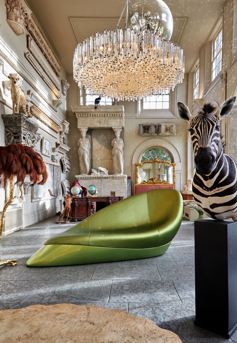 The house’s spaces are audaciously decorated with whimsical taxidermy