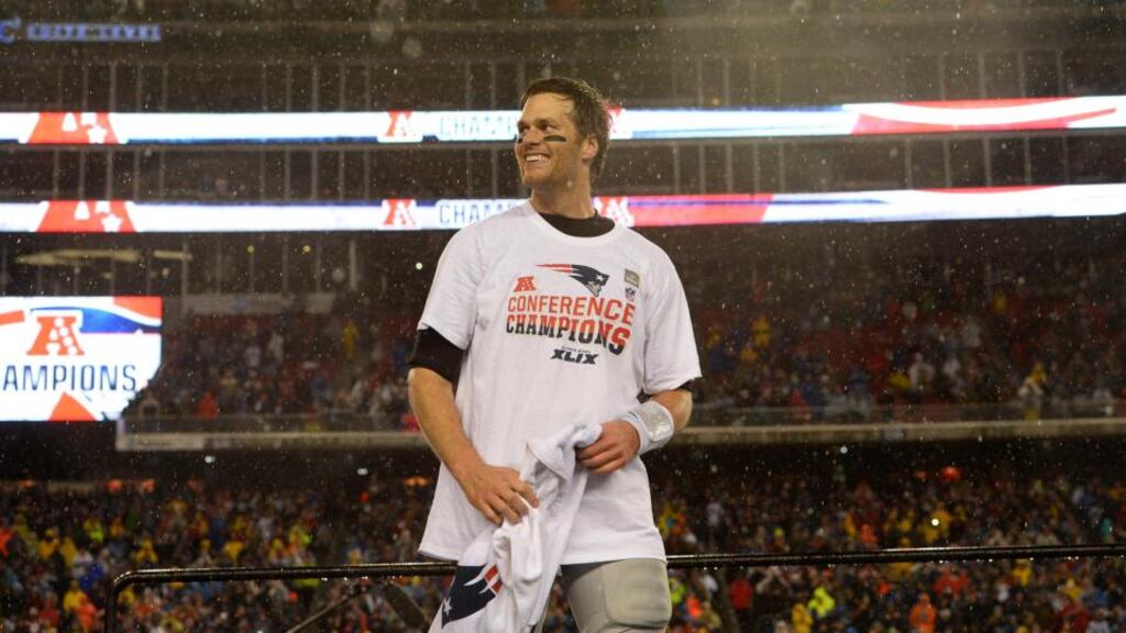 New England Patriots quarterback Tom Brady celebrates after the AFC Championship game at Gillette Stadium in Foxborough, Massachusetts. (Photograph: EPA/CJ GUNTHER)