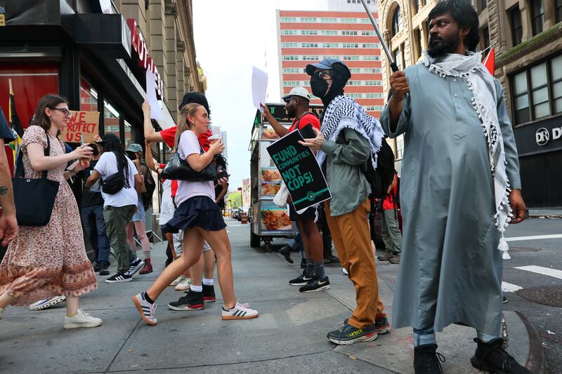 Protesters attend a Juneteenth demonstration against US immigration officials in New York on Thursday. Photograph: Michael M Santiago/Getty