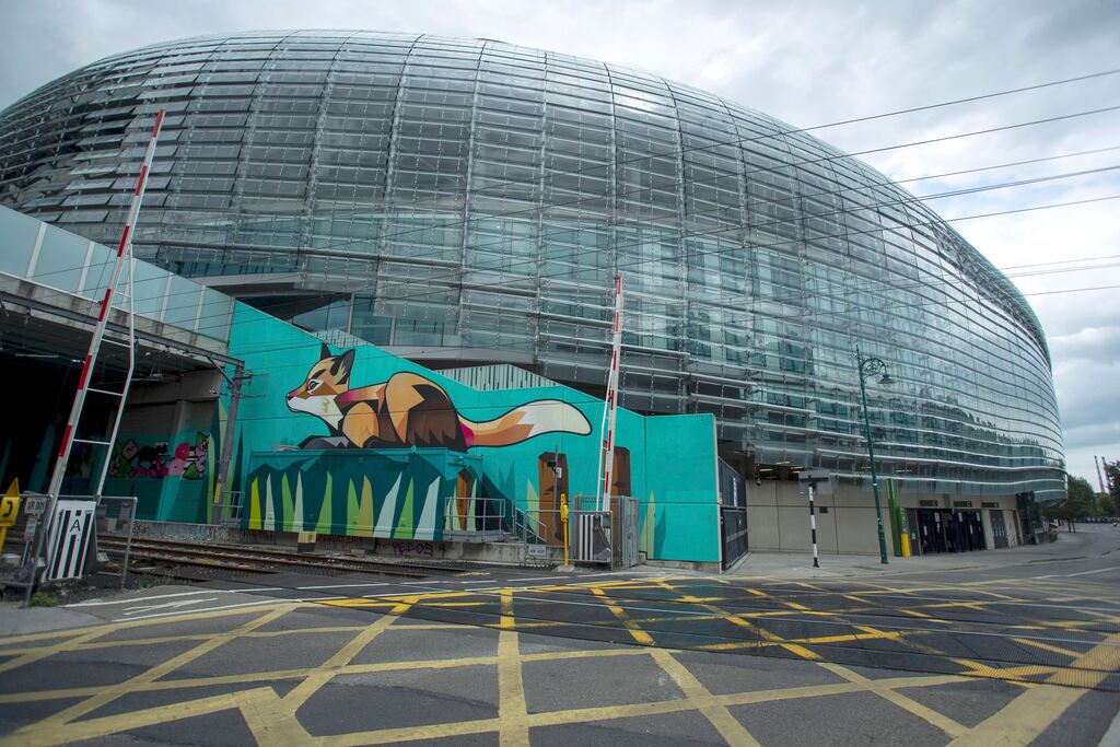 The Aviva Stadium in Dublin has been used as a temporary accommodation centre for Ukrainian refugees while more permanent and appropriate lodgings are sought. Photograph: Conor Ó Mearáin/Collins Photos
