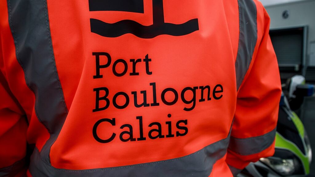 A staff member at the port of Calais on Thursday, as French authorities make preparations ahead of the end of the Brexit transition period on December 31st. Photograph: Christophe Petit Tesson/EPA