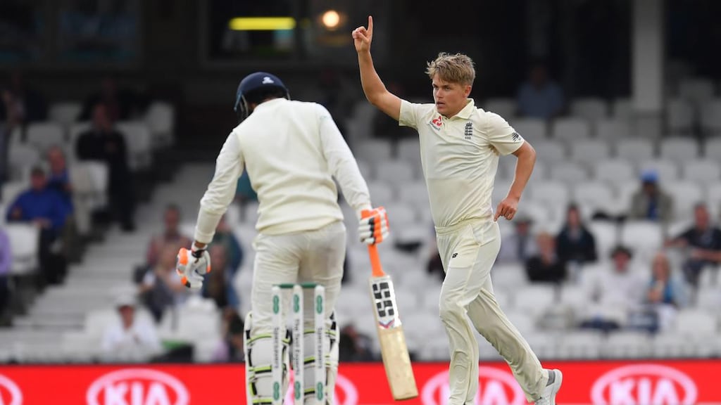 England’s Sam Curran celebrates after dismissing Ravindra Jadeja of India during the fifth Test against India at The Oval in September 2018. Photograph: Mike Hewitt/Getty Images