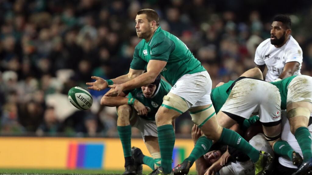 Ireland’s CJ Stander acts as scrum half during their Test win over Fiji at the Aviva stadium. Photo: Paul Walsh/Action Plus via Getty Images
