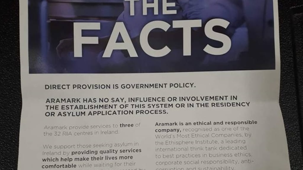 The Aramark leaflet that has been distributed at the University of Limerick. Photograph: Clodagh Guerin