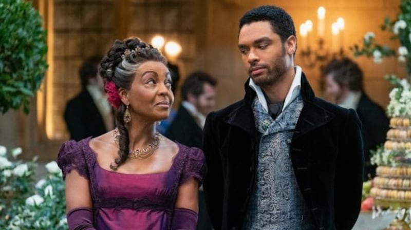 Adjoa Andoh and Regé-Jean Page in an episode of the Netflix series Bridgerton. Photograph: Liam Daniel/Netflix