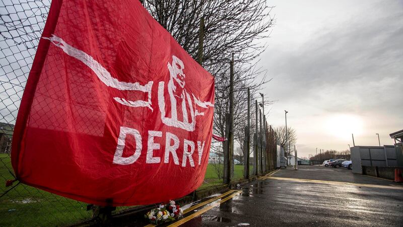 Tributes to former Derry City player Mark Farren at Brandywell Stadium, Derry. Photograph: Lorcan Doherty/Presseye/Inpho