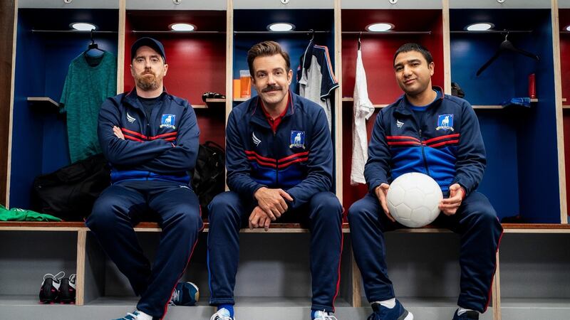 Brendan Hunt, Jason Sudeikis and Nick Mohammed in Ted Lasso. Photograph: AppleTV+