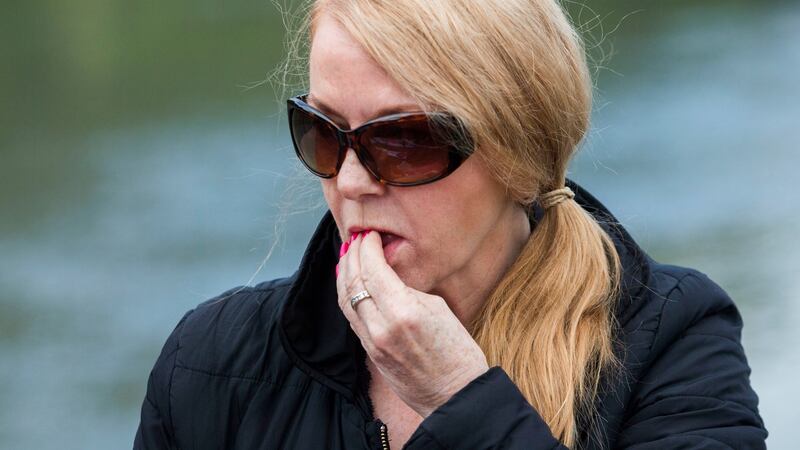 Lucy Simpson of Labour Alternative with an abortion pill which was delivered by a drone:  “The law is archaic. We are governed in Northern Ireland by an Act which is dated 1861, which is in the dark ages.” Photograph: PA