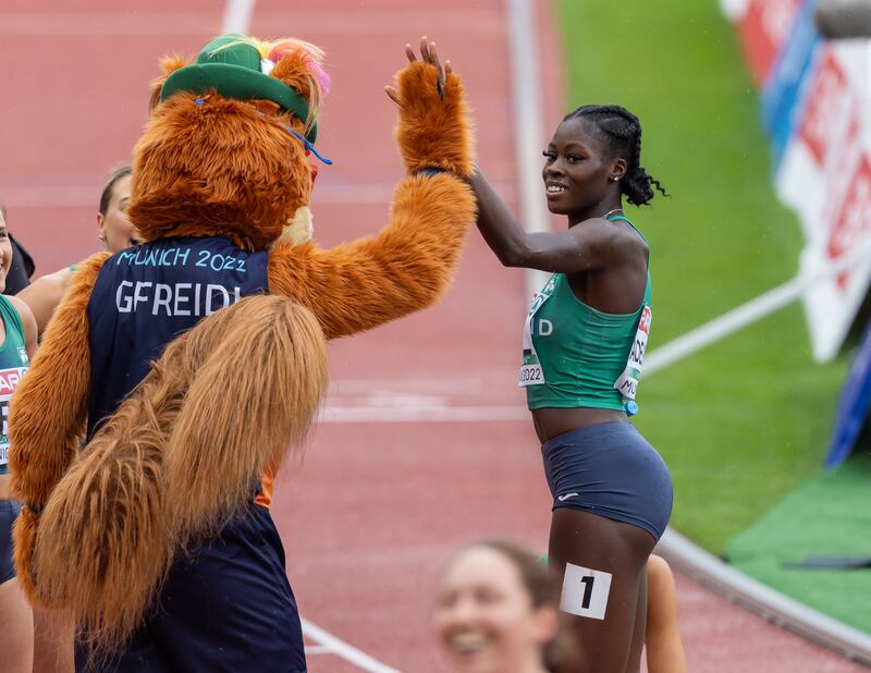 Ireland’s Rhasidat Adeleke ran a stunning leg in the 4x400m semi-final. Photograph: Morgan Treacy/Inpho