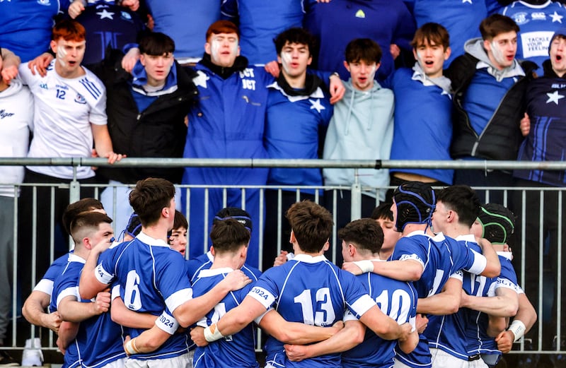 The St Mary’s team huddle ahead of the game. Photograph: Nick Elliott/Inpho