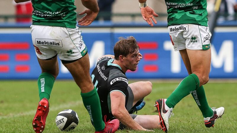 Ulster’s Andrew Trimble scores one of his tries. Photograph: Giuseppe Fama/Inpho